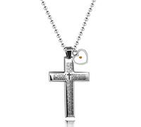 EZVFIRPDFZ Mens Stainless Steel Cross Pendant Bible Verse Necklace with Real Mustard Seed