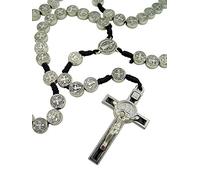 EZVFIRPDFZ Mens Womens Silver Tone Antiqued Saint St Benedict Icon Medal 17 Inch Cord Rosary Crucifix Exorcism
