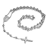 EZVFIRPDFZ Mens Womens Stainless Steel 6mm Rosary Beads Crucifix Cross Pendant Necklace,28inch