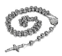 EZVFIRPDFZ Mens Womens Stainless Steel 8MM Beads Mary Crucifix Cross Rosary Necklace for Xmas Gift,Gold,Silver,Black Tone,with Gift Bag