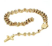 EZVFIRPDFZ Mens Womens Stainless Steel 8MM Beads Mary Crucifix Cross Rosary Necklace for Xmas Gift,Gold,Silver,Black Tone,with Gift Bag