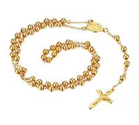 EZVFIRPDFZ Mens Womens Stainless Steel 8MM Beads Mary Crucifix Cross Rosary Necklace for Xmas Gift,Gold,Silver,Black Tone,with Gift Bag