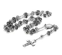 EZVFIRPDFZ Mens Womens Stainless Steel 8MM Beads Mary Crucifix Cross Rosary Necklace for Xmas Gift,Gold,Silver,Black Tone,with Gift Bag