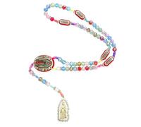 EZVFIRPDFZ Mexican Virgin Mary necklace,Guadalupe Crucifix Wall Cross Rosary Beaded Necklace Saint Jude Protective Blessing Pendant,Catholic Saint Benedict Medal Handmade jewelry for Men Women