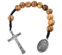 EZVFIRPDFZ Michael Guardian Angel Medal One Decade Prayer Pocket Rosary 10mm Olive Wood Open Style Wooden Tenner Rosaries Handmade Catholic Gift Linen Rosary Pouch