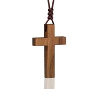 EZVFIRPDFZ Natural Walnut Wood Cross Necklace for Men&Women-Small Wood Cross Pendant Necklace for Car Mirror-Wooden Religious Pendant Jewelry