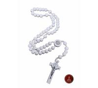 EZVFIRPDFZ Normal Wood Rosary White Colour 10mm Beads Saint benedict' s Rosary Length 40cm