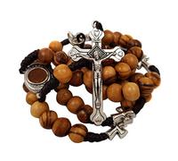 EZVFIRPDFZ Olive Wood Catholic Rosary Prayer with Jerusalem Soil Centerpiece&Certificate Blue Velvet Rosary Pouch