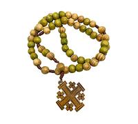 EZVFIRPDFZ Olive Wood Prayer Rosary Catholic Our Father Wooden Jerusalem Cross Short Cord Car Protection Chaplet Amulet in Velvet Bag