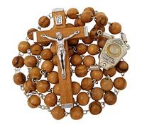 EZVFIRPDFZ Olive Wood Rosary Catholic Necklace with Jordan River Water Medal Jerusalem Cross Crucifix Religious Gift