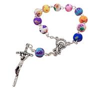 EZVFIRPDFZ One Decade Auto Rosary Beads Catholic Bracelet Saint St Benedict Crucifix Divine Mercy