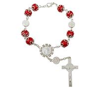 EZVFIRPDFZ One Decade Auto Rosary Beads Catholic Bracelet Saint St Benedict Crucifix Divine Mercy