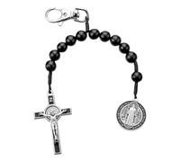 EZVFIRPDFZ One Decade Black Wood Corded Rosary Clip,Saint Benedict Medal,Religious Backpack Tag,9 Inch