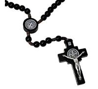 EZVFIRPDFZ Our Father Solid Wooden Rosary(Handmade-Brazilian Walnut) with St Benedict Junction-Comes in Velour Gift Pouch(Black)