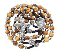 EZVFIRPDFZ Our Lady of Grace Catholic Rosary Necklace for Men Olive Wood Trinity Crucifix Handmade Rosaries for Women Religious Gift Rosary Pouch&Prayer Card