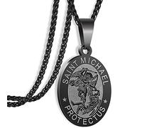 EZVFIRPDFZ Oval Saint Christopher/Michael/Joseph/Virgin Mary/Florian/Pendant Medal Necklace,Catholic Stainless Steel Wheat Chain 24 Inches