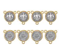 EZVFIRPDFZ Q 30pcs Alloy Saint St Benedict of Nursia Patron Against Evil Medal Charm 3-Hole Rosary Centre Connecting 16mm for DIY Jewelry Making(Gold)