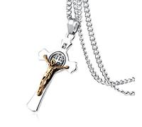 EZVFIRPDFZ Religion Stainless Steel Saint St St.Benedict Crucifix Cross Pendants Necklace