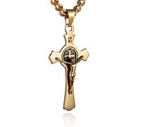 EZVFIRPDFZ Religion Stainless Steel Saint St St.Benedict Crucifix Cross Pendants Necklace