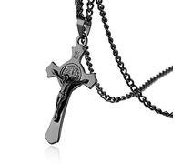 EZVFIRPDFZ Religion Stainless Steel Saint St St.Benedict Crucifix Cross Pendants Necklace