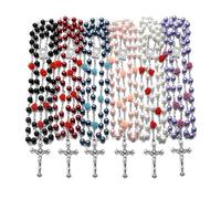 EZVFIRPDFZ Rosary Beads Catholic Bulk for Women Men,Rose Our Father Beads with Christ Crucifix Cross First Communion Confirmation Gifts-6 Packs