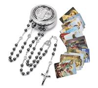 EZVFIRPDFZ Rosary Beads Catholic for Men and Women,St.Benedict Center Piece and Crucifix,Black Cystal Rosary Beads with Saint Benedict Miraculous Box and 18pcs Prayer Cards