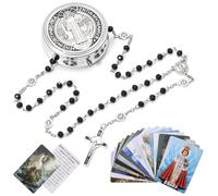 EZVFIRPDFZ Rosary Beads Catholic for Men and Women,St.Benedict Center Piece and Crucifix,Black Cystal Rosary Beads with Saint Benedict Miraculous Box and 18pcs Prayer Cards