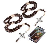 EZVFIRPDFZ Rosary Beads Catholic for Women Men,2 PCS Orthodox Rosaries Crucifix Necklace with Saint Benedict Medal Prayer Card,Handmade Wood Rosary Cross Catholic Gifts,Mexican