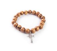 EZVFIRPDFZ Rosary Bracelet For Women From the-Twist Stretch Olive Wood Beaded Bracelets with Cross Dangle-Christian 4 Decade Wooden Rosary Prayer Bracelet For Women&Girls-Catholic