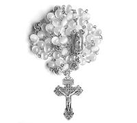 EZVFIRPDFZ rosary catholic for women and men,8mm White Cat's Eye rosary with Ornate Silver Crucifix and Virgin Mary Medal