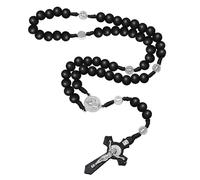 EZVFIRPDFZ Rosary Catholic for Women Handmade Wooden Catholic Rosay with Jesus Christ Crucifix Cross Real Healing Wooden Rosary Yoga Meditation Prayer Bead Necklace