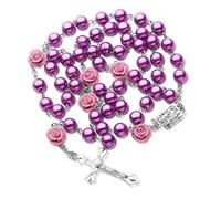 EZVFIRPDFZ Rosary Catholic for Women Handmade Wooden Catholic Rosay with Jesus Christ Crucifix Cross Real Healing Wooden Rosary Yoga Meditation Prayer Bead Necklace