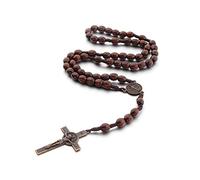 EZVFIRPDFZ Rosary Catholic for Women Handmade Wooden Catholic Rosay with Jesus Christ Crucifix Cross Real Healing Wooden Rosary Yoga Meditation Prayer Bead Necklace
