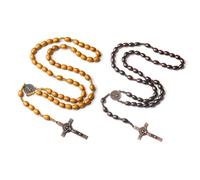 EZVFIRPDFZ Rosary Catholic for Women Rosary Necklace Wooden Cross Pendant Necklace Baptism Confirmation Communion