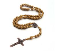 EZVFIRPDFZ Rosary Catholic for Women Rosary Necklace Wooden Cross Pendant Necklace Baptism Confirmation Communion