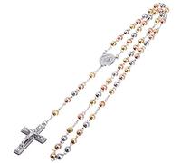 EZVFIRPDFZ Rosary Gold Silver Black Rose Gold Tone Guadalupe Cross 28" Necklace HR 600