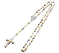 EZVFIRPDFZ Rosary Gold Silver Black Rose Gold Tone Guadalupe Cross 28" Necklace HR 600