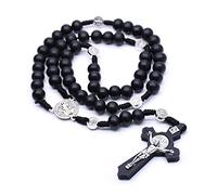 EZVFIRPDFZ Rosary Necklace for Men Women Unique Bohemian Handmade Vintage Hemp Rope Natural Wooden Bead Braided Woven Cross Crucifix Catholic Pendant Catholic Prayer Jesus Religious jewelry