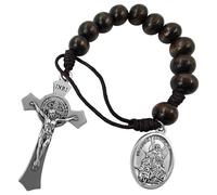 EZVFIRPDFZ Saint Benedict Medal Crucifix One Decade Prayer Pocket Rosary 10mm Wooden Beads Open Style St Michael Medal St Christopher Tenner Rosaries Handmade Catholic