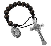 EZVFIRPDFZ Saint Benedict Medal Crucifix One Decade Prayer Pocket Rosary 10mm Wooden Beads Open Style St Michael Medal St Christopher Tenner Rosaries Handmade Catholic