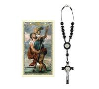 EZVFIRPDFZ Saint Benedict One Decade Auto 8mm Round Black beads Cord Rosary-Travel Protection Rearview Mirror Accessory-Includes St Christopher Prayer Card(Black Cord)