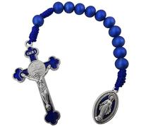 EZVFIRPDFZ Saint Benedict One Decade Pocket Rosary Virgin Mary Medal 8mm Deep Blue Prayer Beads Open Style Tenner Rosaries Handmade Catholic for Women Men Organza Rosary Pouch