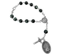 EZVFIRPDFZ Saint Benedict One Decade Rosary for Car Rearview Mirror St Christopher Medal 8mm Glass Prayer Beads Catholic Evil Protection Auto Rosary Bracelet for Women Men