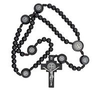 EZVFIRPDFZ Saint Benedict Rosary|Black Wooden Rosary and Silver-Tone Metal St.Benedict Medals|Patron Saint of Students and Europe|Great Catholic for First Communion and Confirmation