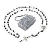 EZVFIRPDFZ Saint Benedict Rosary with Hematite Black Stone Beads,6mm,Metal Gift Box,Cross Necklace