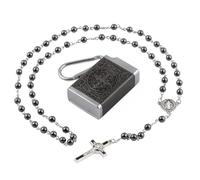 EZVFIRPDFZ Saint Benedict Rosary with Hematite Black Stone Beads,6mm,Metal Gift Box,Cross Necklace