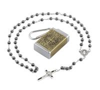EZVFIRPDFZ Saint Benedict Rosary with Hematite Black Stone Beads,6mm,Metal Gift Box,Cross Necklace