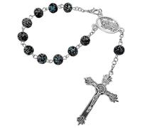 EZVFIRPDFZ Saint Christopher Medal Car Rosary for Rearview Mirror Glass Beads Catholic One Decade Auto Rosary for Women Men Religious