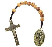 EZVFIRPDFZ Saint Christopher Medal One Decade Prayer Pocket Rosary St Benedict Medal Crucifix Cross 10 mm Olive Wood Beads Open Style Wooden Tenner Rosaries Handmade Catholic Linen Rosary Pouch