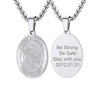 EZVFIRPDFZ Saint Michael Necklace for Men with Full Prayer,Protection Archangel Medallion,Chain 55+5CM Adjustable-Stainless Steel/Gold Plated/Black(Send Gift Box)
